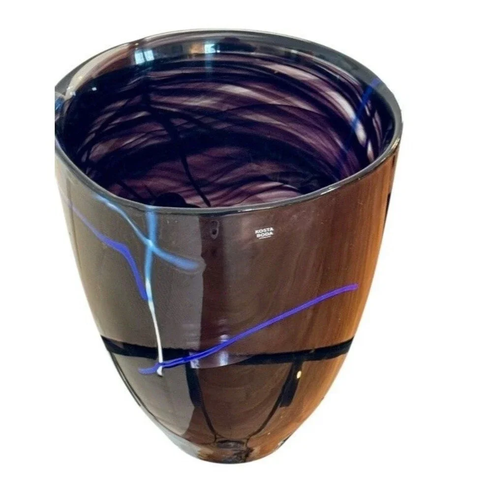 Kosta Boda Glass Vase Indigo Swirl - Swedish Art by Anna Ehrner /dark purple.